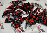 Black, Gray and Red Camouflage Fairing Kit for a 2004 & 2005 Kawasaki ZX-10R motorcycle.