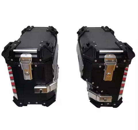Black Red 38L Aluminum Motorcycle Storage Side Boxes at KingsMotorcycleFairings.com