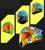 Blue, Orange, White & Neon Good Mood Motorcycle Helmet