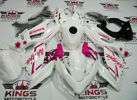 Kawasaki Ninja 400 Fairings (2018-2023) White, Pink Flowers at KingsMotorcycleFairings.com