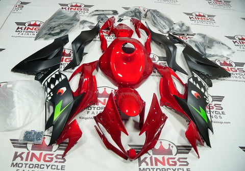 Kawasaki Ninja ZX6R 636 Fairings (2019-2023) Candy Red, Matte Black, Shark Teeth at KingsMotorcycleFairings.com