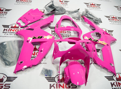 Fairing kit for a Kawasaki ZX6R 636 (2003-2004) Pink, Gold & Black at KingsMotorcycleFairings.com