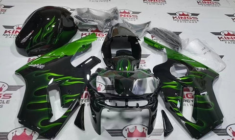 Fairings for Kawasaki Ninja ZX12R (2002-2006) Black, Green Flames at KingsMotorcycleFairings.com