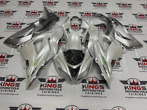 Fairings for Kawasaki ZX6R 636 (2013-2018) Pearl White, Silver & Green at KingsMotorcycleFairings.com