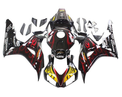 Honda CBR1000RR Fairings (2006-2007) Black, Red, Yellow, Flames at KingsMotorcycleFairings.com
