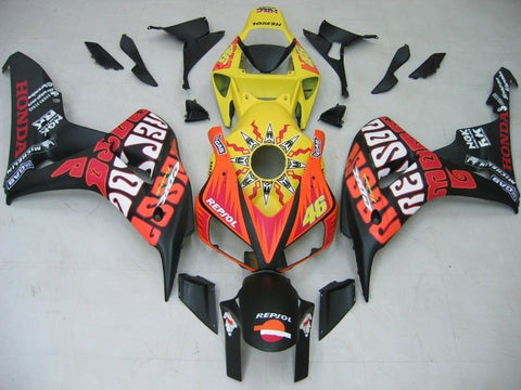 Honda CBR1000RR Fairings (2006-2007) Matte Black, Orange, Rossi at KingsMotorcycleFairings.com