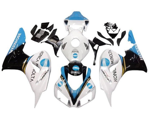 Honda CBR1000RR Fairings (2006-2007) White, Light Blue, Konica Minolta at KingsMotorcycleFairings.com