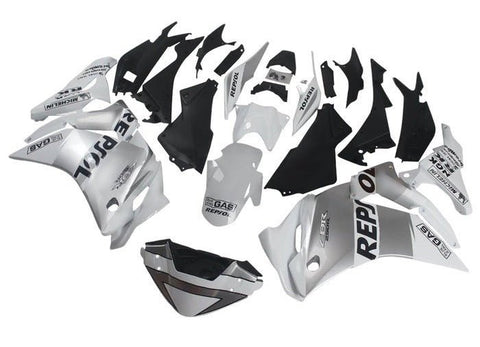 Honda CBR250R Fairings (2011-2014) White, Silver Repsol at KingsMotorcycleFairings.com