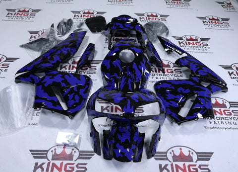 Honda CBR600RR Fairings (2003-2004) Gloss Black, Blue Camouflage from KingsMotorcycleFairings.com