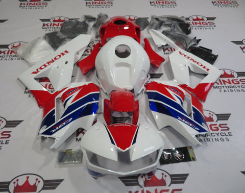 Honda CBR600RR Fairings (2026) White, Blue Stripe, Red HRC at KingsMotorcycleFairings.com