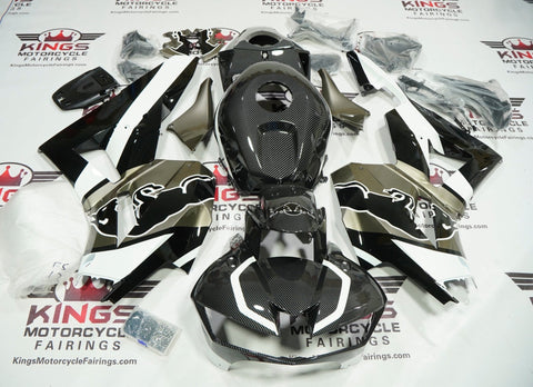 Honda CBR600RR Fairings (2026 Faux Carbon Fiber, Black, Metallic Taupe, White Bull at KingsMotorcycleFairings.com