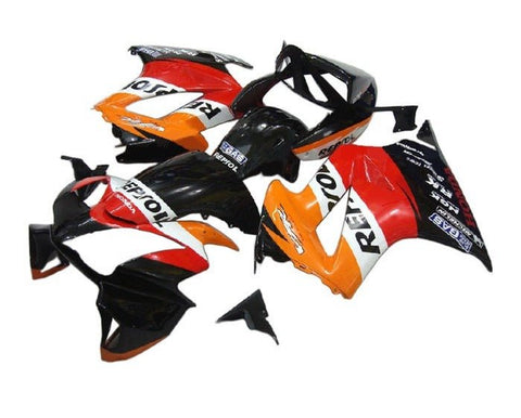 Honda VFR800 Fairings (2002-2013) Red, Black, Orange White Repsol from KingsMotorcycleFairings.com