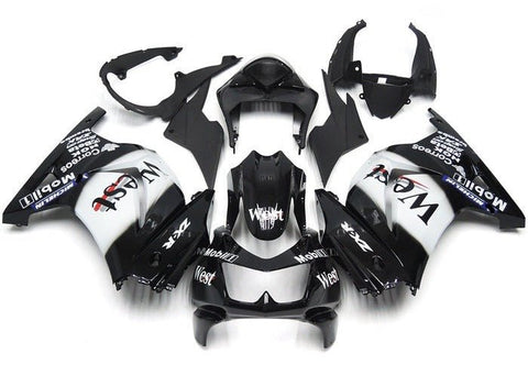 Kawasaki Ninja 250R Fairings (2008-2013) Black, White, West, Mobil1 at KingsMotorcycleFairings.com
