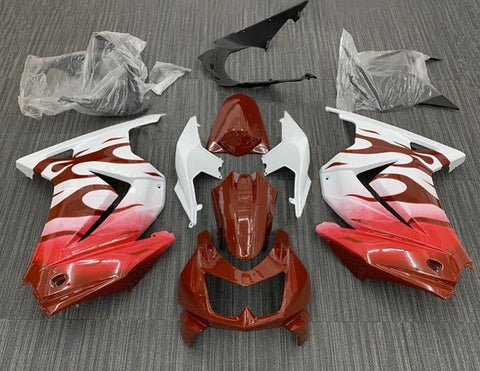 Kawasaki Ninja 250R Fairings (2008-2013) Dark Red, White, Flames at KingsMotorcycleFairings.com