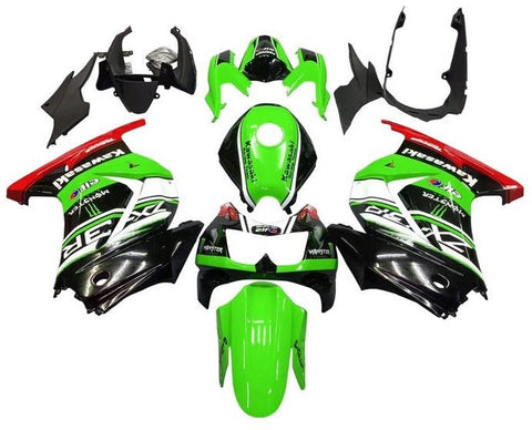 Kawasaki Ninja 250R Fairings (2008-2013) Green, Black, Red, White Stripe at KingsMotorcycleFairings.com