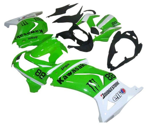 Kawasaki Ninja 250R Fairings (2008-2013) Green, White, Black #88 at KingsMotorcycleFairings.com
