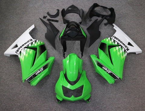 Kawasaki Ninja 250R Fairings (2008-2013) Green, White, Black, Checker at KingsMotorcycleFairings.com