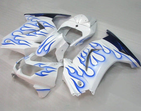 Kawasaki Ninja 250R Fairings (2008-2013) White, Blue, Flames at KingsMotorcycleFairings.com