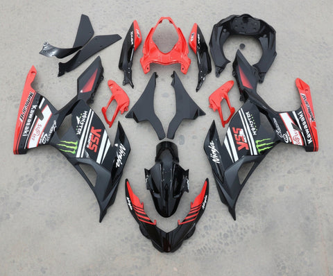 Kawasaki Ninja 400 Fairings (2018-2023) Black, Red, White Stripe at KingsMotorcycleFairings.com