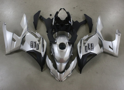 Kawasaki Ninja 400 Fairings (2018-2023) Silver, Black, Repsol at KingsMotorcycleFairings.com