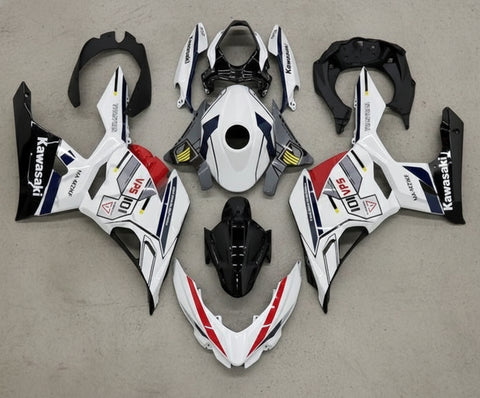 Kawasaki Ninja 400 Fairings (2018-2023) White, Black, Gray, Red Stripe at KingsMotorcycleFairings.com