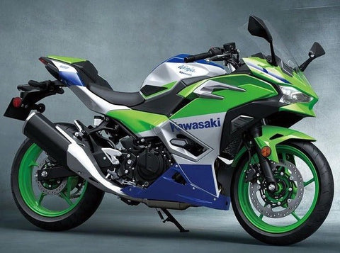 Kawasaki Ninja 500 Fairings (2024-2025) Green, White, Blue at KingsMotorcycleFairings.com