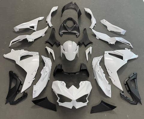 Kawasaki Ninja 500 Fairings (2024-2025) White, Black at KingsMotorcycleFairings.com