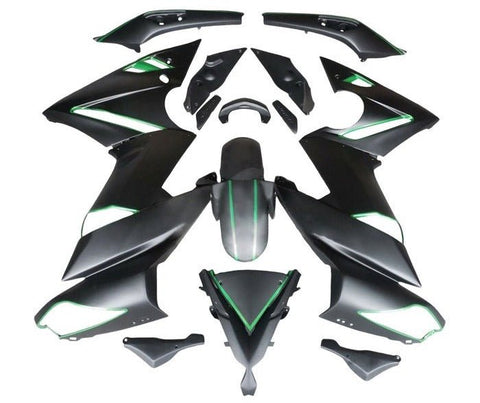 Kawasaki Ninja 650 Fairings (2009-2011) Matte Black, Green Stripe at KingsMotorcycleFairings.com