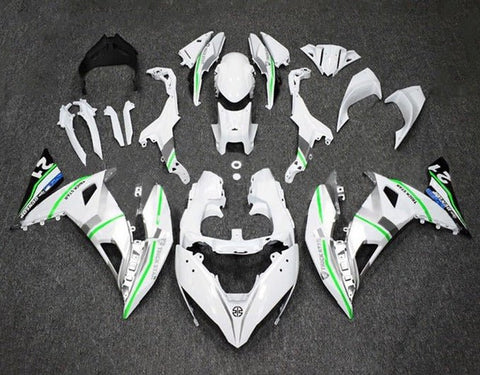 Kawasaki Ninja 650R Fairings (2017-2019) White, Silver, Green at KingsMotorcycleFairings.com