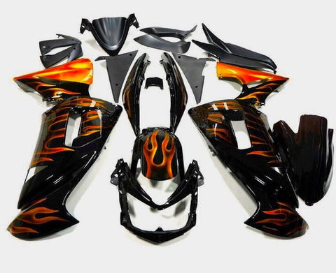 Kawasaki Ninja 650 (2006-2008) Black, Orange Flames at KingsMotorcycleFairings.com