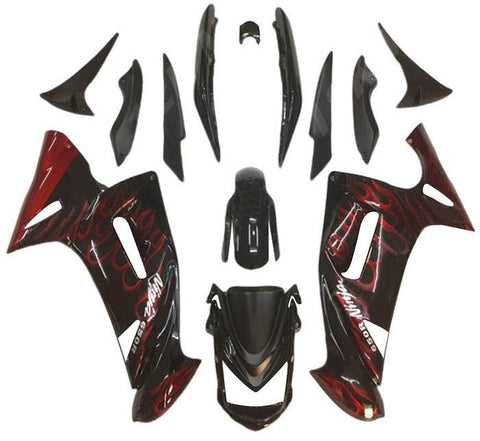 Kawasaki Ninja 650 (2006-2008) Black, Red Flames at KingsMotorcycleFairings.com