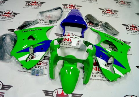 Kawasaki Ninja ZX6R 636 Fairings (2000-2002) Green, Blue, White at KingsMotorcycleFairings.com