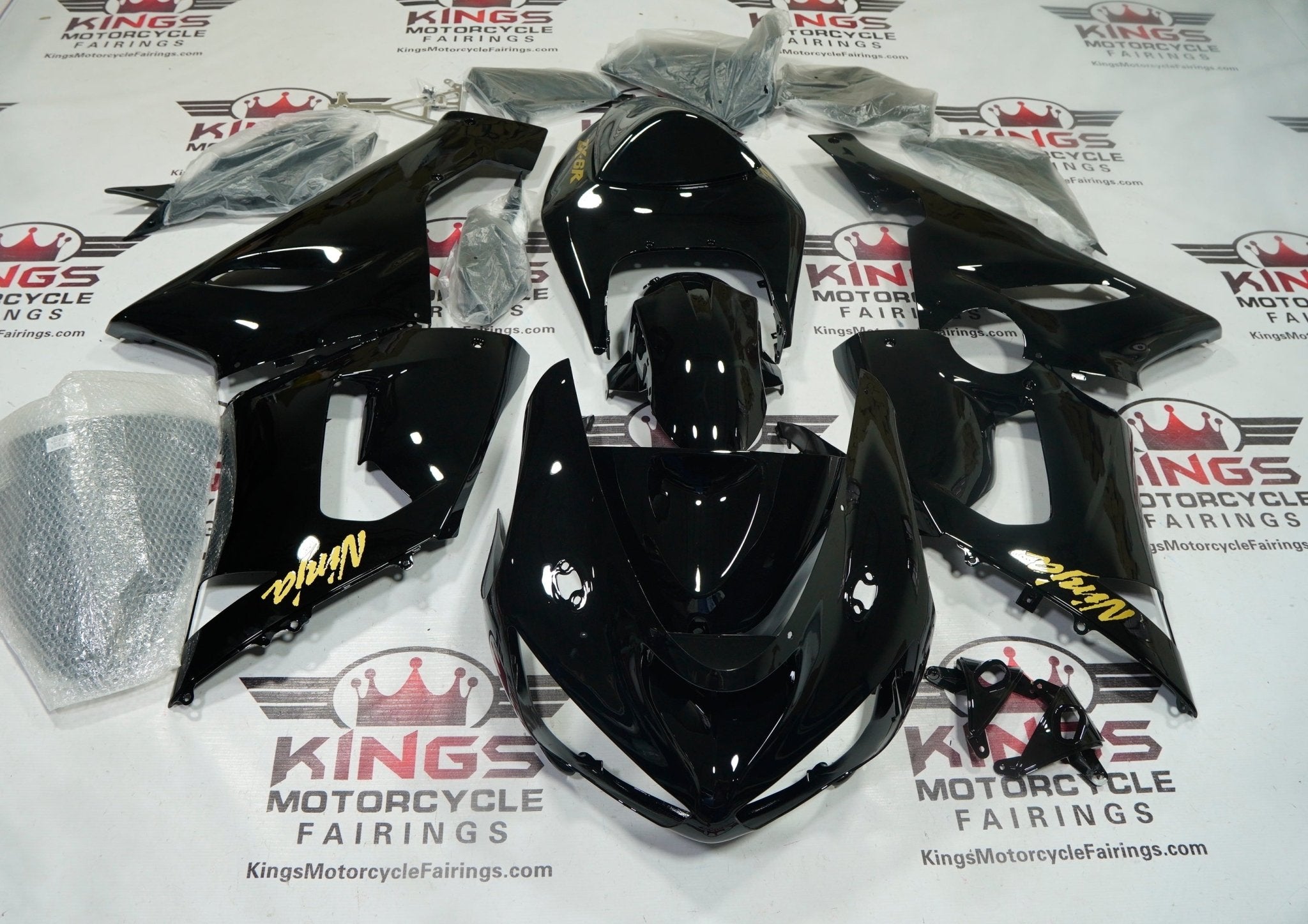 Kawasaki Ninja ZX6R 636 Fairings (2005-06) Gloss Black, Gold