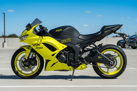 Kawasaki Ninja ZX6R 636 Fairings (2019-2023) Yellow Hi Vis, Faux Carbon Fiber at KingsMotorcycleFairings.com