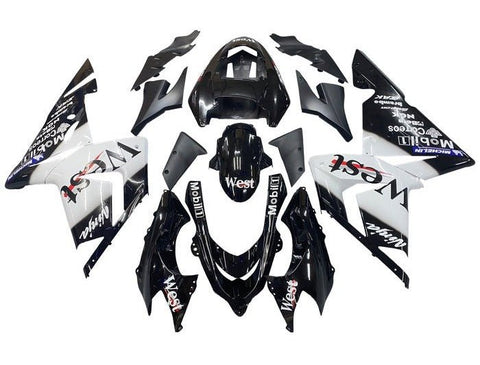 Kawasaki ZX10R Fairings (2004-2005) Black, White Mobile1 at KingsMotorcycleFairings.com