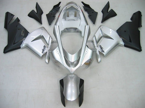 Kawasaki ZX10R Fairings (2004-2005) Gloss Silver, Matte Black at KingsMotorcycleFairings.com