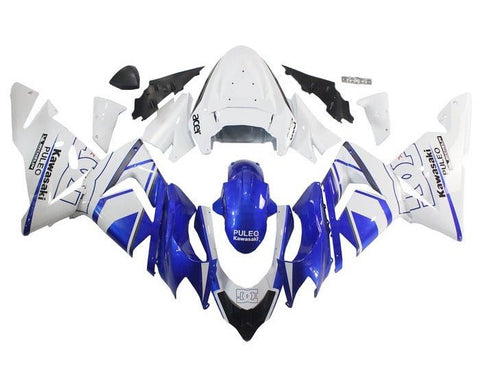 Kawasaki ZX10R Fairings (2004-2005) White, Blue DC at KingsMotorcycleFairings.com