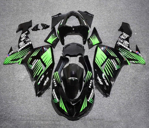 Kawasaki ZX10R Fairings (2006-2007) Black, Green Stripes at KingsMotorcycleFairings.com