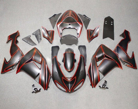 Kawasaki ZX10R Fairings (2006-2007) Matte Black, Red Pinstripe at KingsMotorcycleFairings.com
