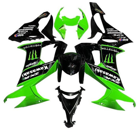Kawasaki ZX10R Fairings (2008-2010) Green, Black, White, Monster at KingsMotorcycleFairings.com