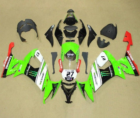 Kawasaki ZX10R Fairings (2008-2010) Green, White Black, Red #27 at KingsMotorcycleFairings.com