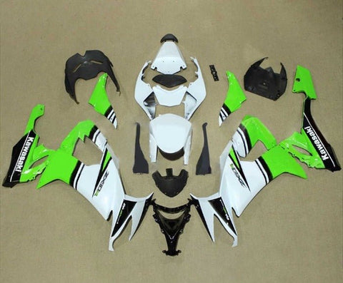 Kawasaki ZX10R Fairings (2008-2010) White, Green, Black Stripe at KingsMotorcycleFairings.com