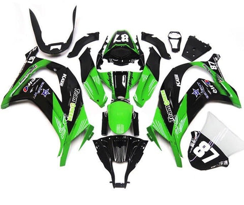 Kawasaki ZX10R Fairings (2011-2015) Green, Black, White #87 at KingsMotorcycleFairings.com