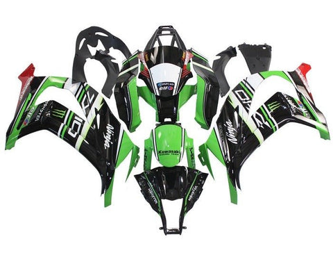 Kawasaki ZX10R Fairings (2011-2015) Green, Black, White, Red, Stripe at KingsMotorcycleFairings.com