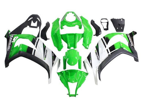 Kawasaki ZX10R Fairings (2011-2015) Green, White, Black Stripe at KingsMotorcycleFairings.com