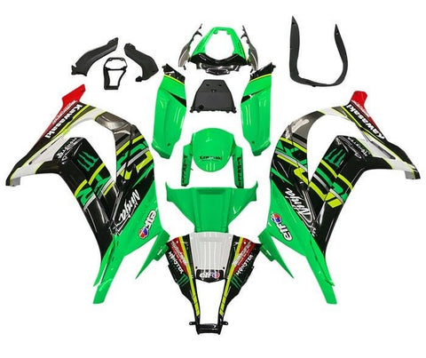 Kawasaki ZX10R Fairings (2011-2015) Green, Yellow, Stripe at KingsMotorcycleFairings.com