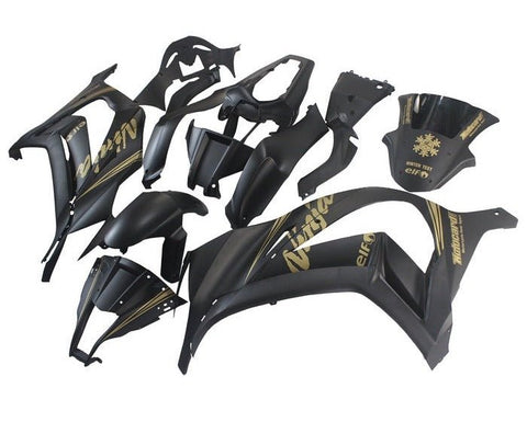 Kawasaki ZX10R Fairings (2011-2015) Matte Black, Gold at KingsMotorcycleFairings.com