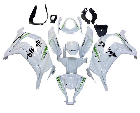 Kawasaki ZX10R Fairings (2011-2015) White, Black, Green Stripe at KingsMotorcycleFairings.com
