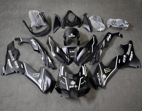 Kawasaki ZX10R Fairings (2021-2025) Matte Black, White Monster at KingsMotorcycleFairings.com