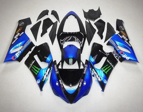 Kawasaki Ninja ZX6R 636 Fairings (2005-2006) Blue, Black, Monster Energy at KingsMotorcycleFairings.com